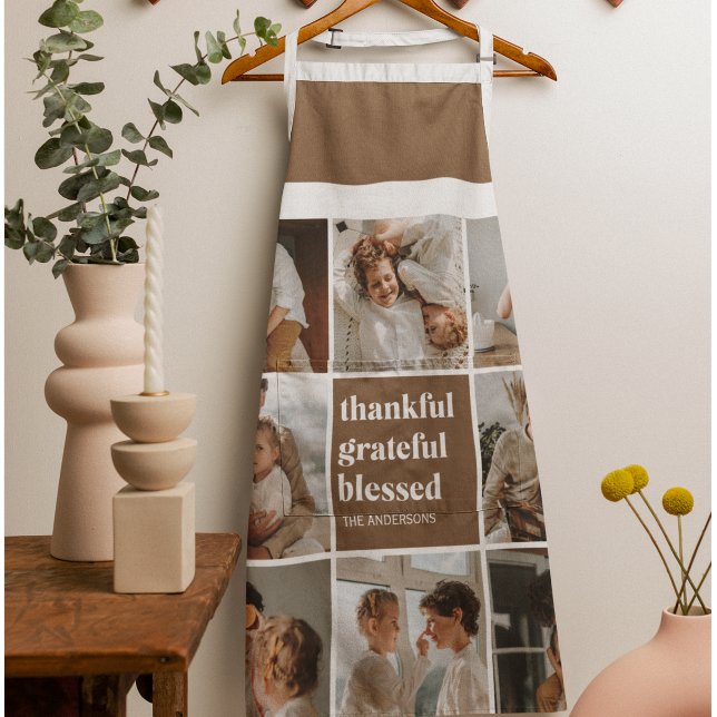 Collage Family Photo | Thankful Grateful Blessed Apron