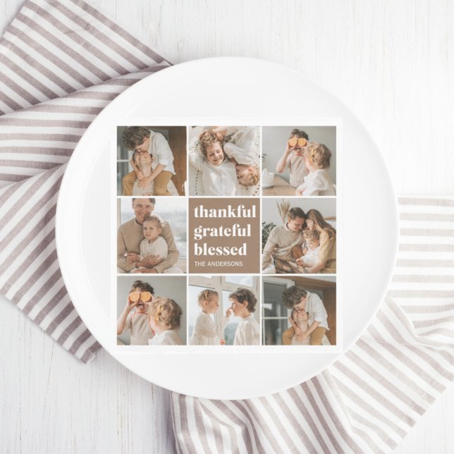 Collage Family Photo | Thankful Grateful Blessed Napkin (Creator Uploaded)