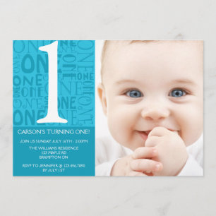 Collage First Birthday Invitation - Blue