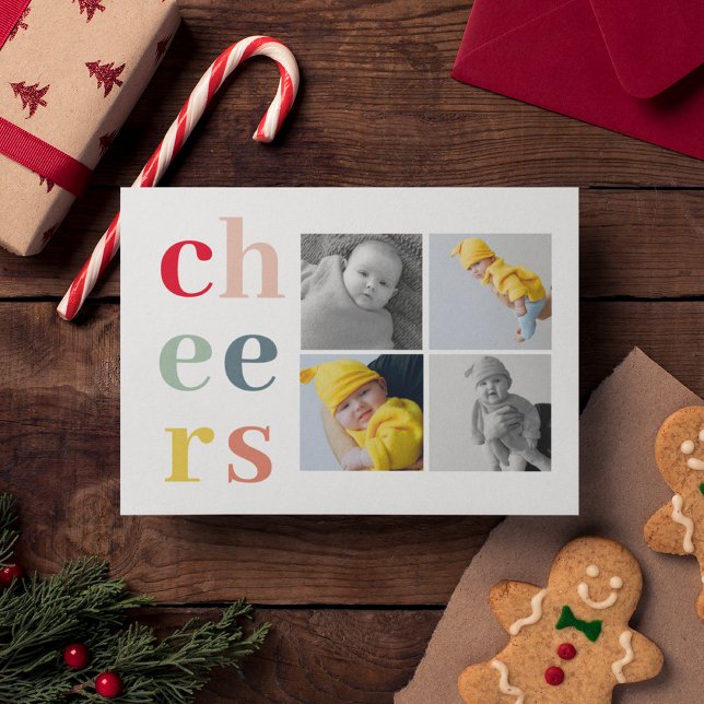 Collage Four Photos | Colourful Cheers Postcard (Creator Uploaded)