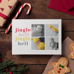 Collage Four Photos Colourful Jingle Bell Postcard