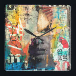 Collage Head Square Wall Clock<br><div class="desc">Collage Head by Erin Ashley. Features a grungy style with various newspaper and paper clippings layered over one another. | 140547GG</div>
