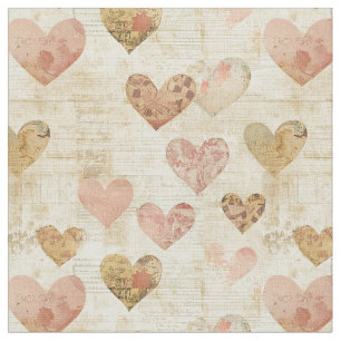 Collage Hearts on Handwritten Paper Fabric