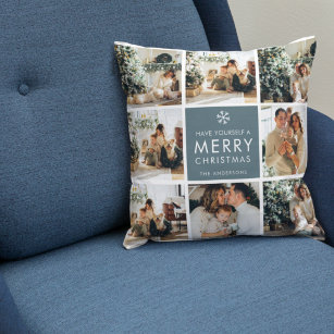 Collage Holiday Photos   Merry Christmas   Gift Cushion