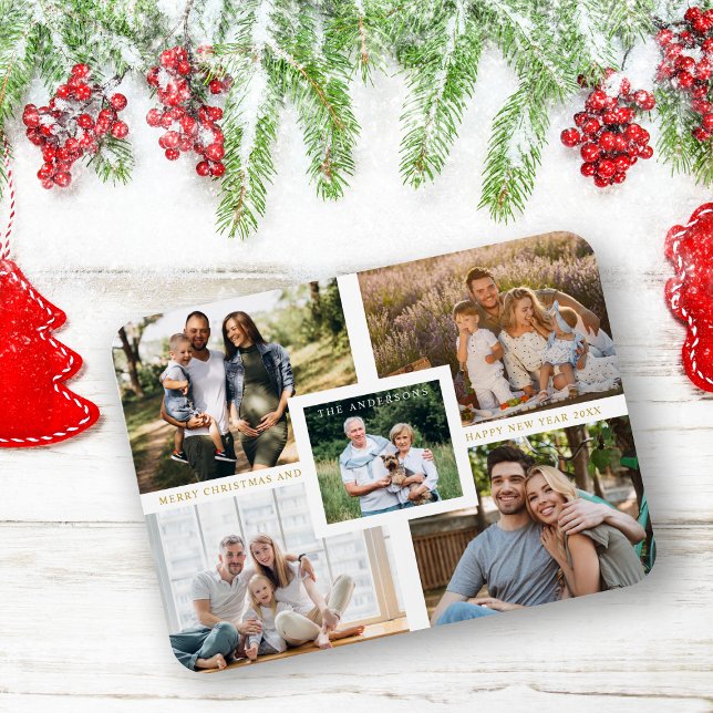 Collage Minimalist Merry Christmas Photo Family Magnet (Creator Uploaded)