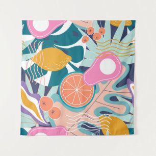 Collage modern floral seamless pattern. Modern exo Tapestry