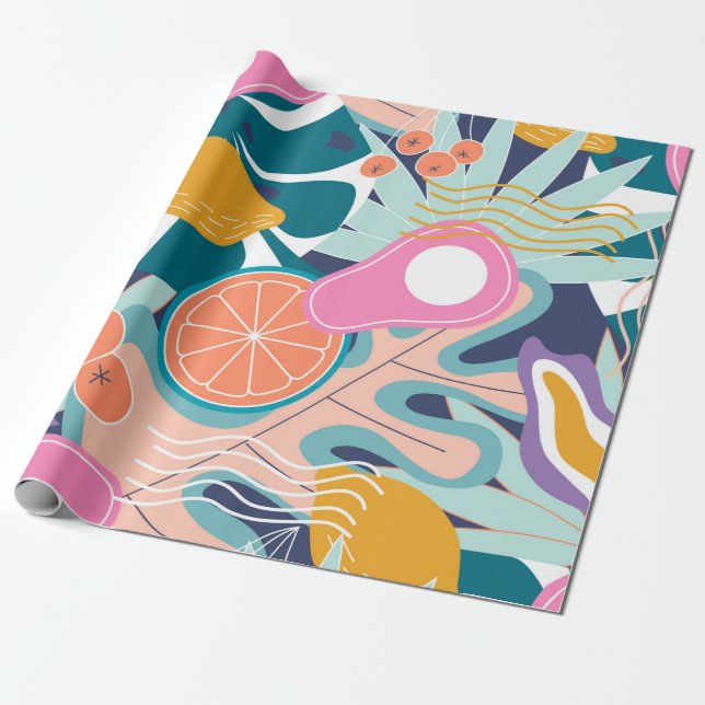 Collage modern floral seamless pattern. Modern exo Wrapping Paper (Unrolled)