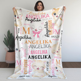 Collage Name Cute Kitten with Name Pattern Fleece Blanket
