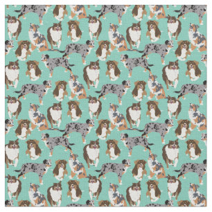Collage of Aussies Australian Shepherd Dogs Fabric
