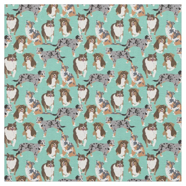 Collage of Aussies Australian Shepherd Dogs Fabric (Close Up)