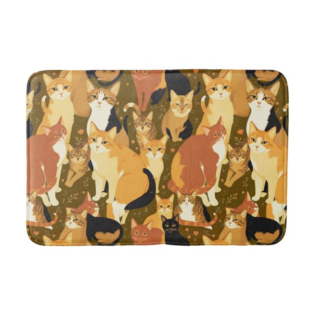 Collage of Cats in Brown, Tan and Rust Bath Mat (Front)