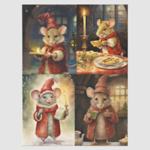 Collage of Christmas Mice for Decoupage  Tissue Paper