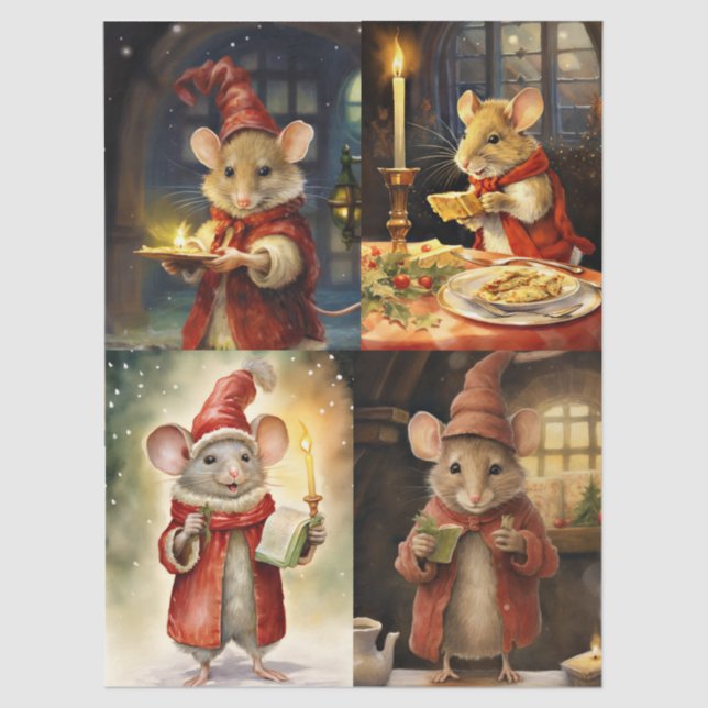 Collage of Christmas Mice for Decoupage  Tissue Paper (Front)