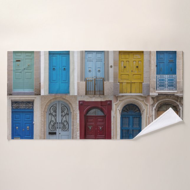 Collage of colorful front doors bath towel (Bath Towel)
