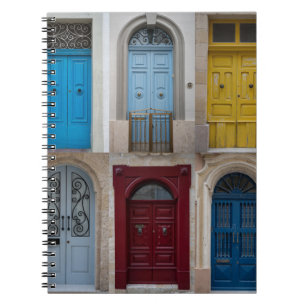 Collage of colourful front doors notebook