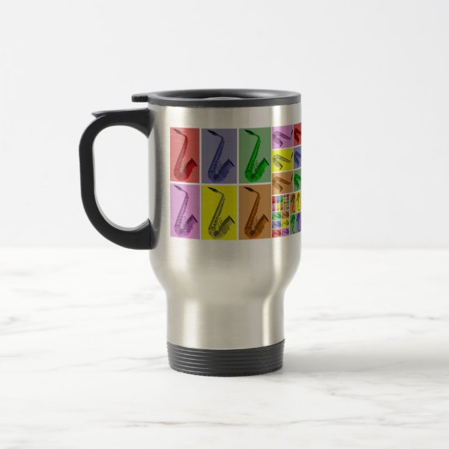 Collage of Colourful Saxophone Fibonacci Travel Mug (Left)