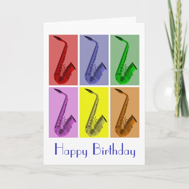 Collage of Colourful Saxophones Birthday Card (Front)