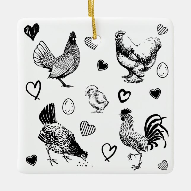 Collage of Cute Chickens Ceramic Ornament (Front)