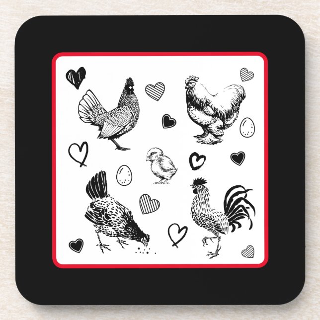 Collage of Cute Chickens Coaster (Front)