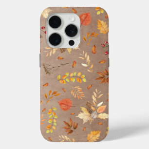 Collage of fall leaves on brown iPhone 15 pro case