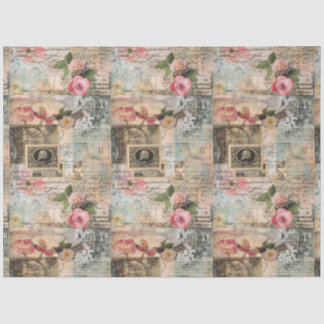 Collage of old postcards tissue paper