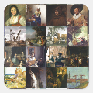 Collage of paintings of van Gogh, Vermeer, etc Square Sticker