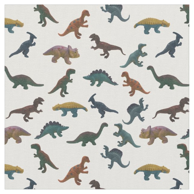 Collage of Plastic Toy Dinosaurs Fabric (Close Up)