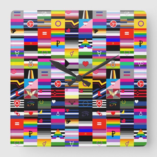 Collage of Pride Flags Square Wall Clock (Front)