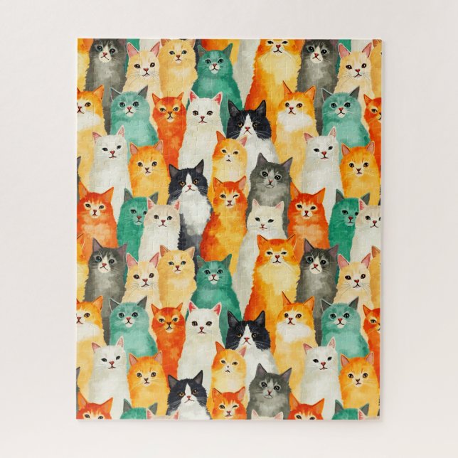 Collage of Watercolor Cats Pattern  Jigsaw Puzzle (Vertical)