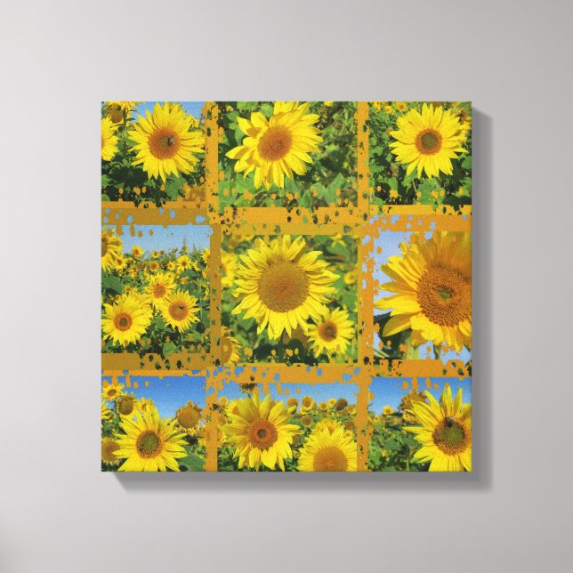 Collage of yellow sunflowers in summer, cheerful canvas print (Front)