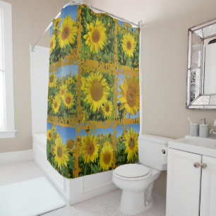 Collage of yellow sunflowers in summer shower curtain