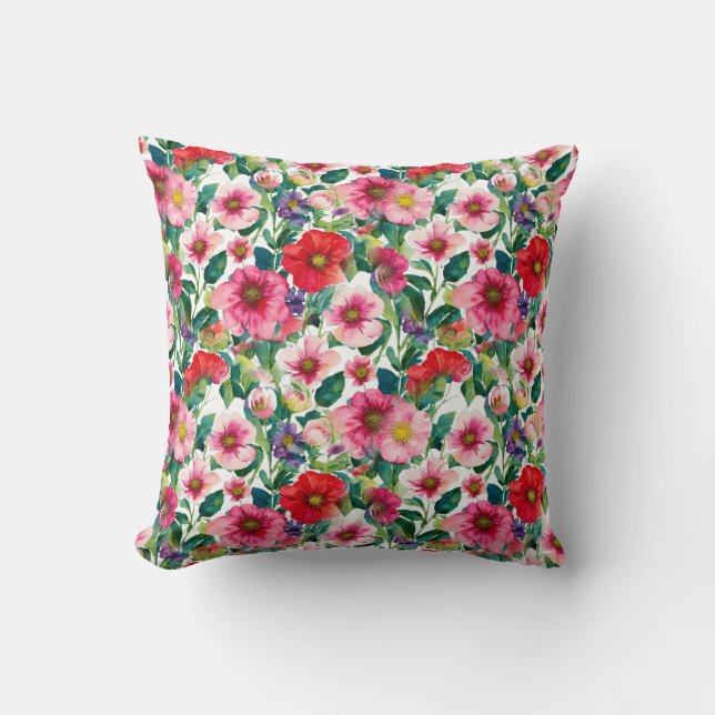 Collage, pattern of painted flowers, watercolor 2 cushion (Front)