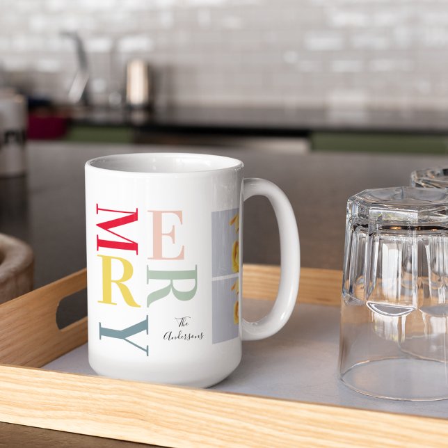 Collage Photo And Colorful Merry | Happy Holiday Coffee Mug (Creator Uploaded)