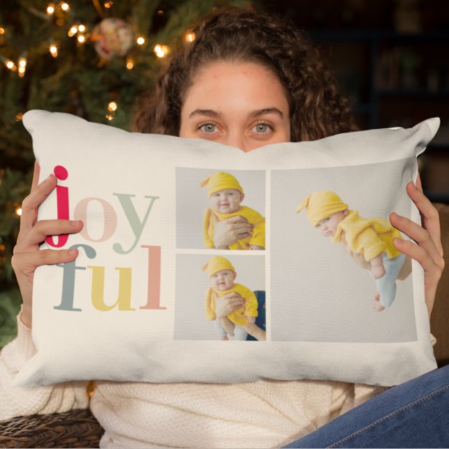 Collage Photo And Colourful Joyful | Holiday Gift Lumbar Cushion (Creator Uploaded)