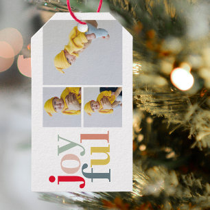 Collage Photo And Colourful Joyful   Holiday Gift Tags