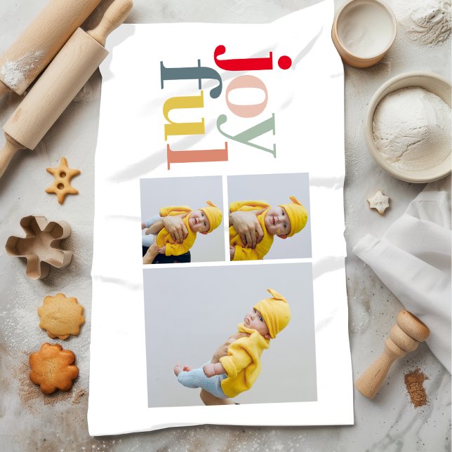 Collage Photo And Colourful Joyful | Holiday Gift Tea Towel (Creator Uploaded)