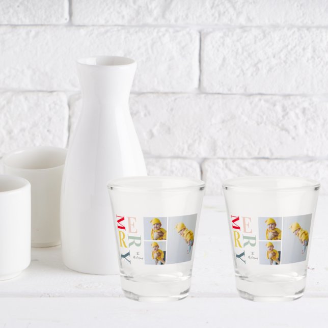 Collage Photo And Colourful Merry | Happy Holiday Shot Glass (Creator Uploaded)
