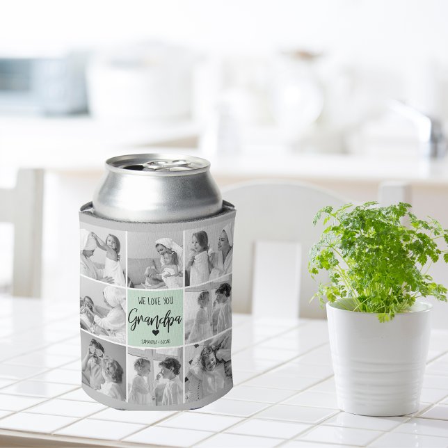 Collage Photo Best Grandpa Ever Pastel Mint Gift Can Cooler (Creator Uploaded)