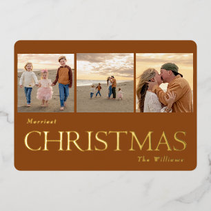 Collage Photo Cinnamon Foil Rounded Holiday Card