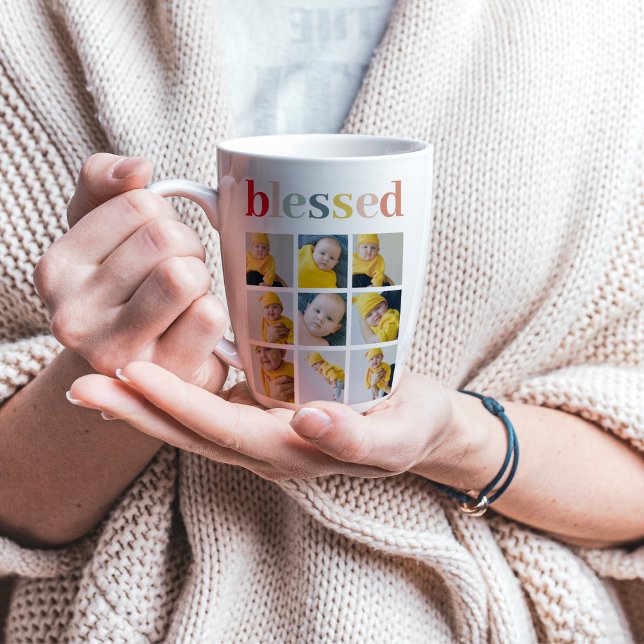 Collage Photo | Colourful Blessed Holiday Gift Latte Mug (Creator Uploaded)
