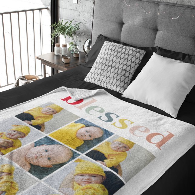 Collage Photo | Colourful Blessed Holiday Gift Sherpa Blanket (Creator Uploaded)