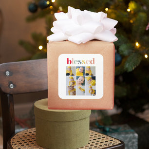 Collage Photo   Colourful Blessed Holiday Gift Square Sticker