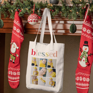 Collage Photo Colourful Blessed Holiday Gift Tote Bag