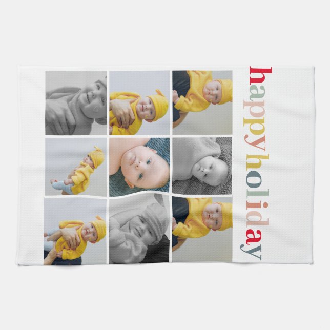 Collage Photo | Colourful Happy Holiday Tea Towel (Horizontal)
