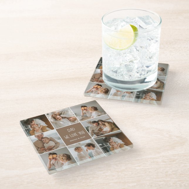 Collage Photo Dad We Love You Happy Fathers Day Glass Coaster (Angled)