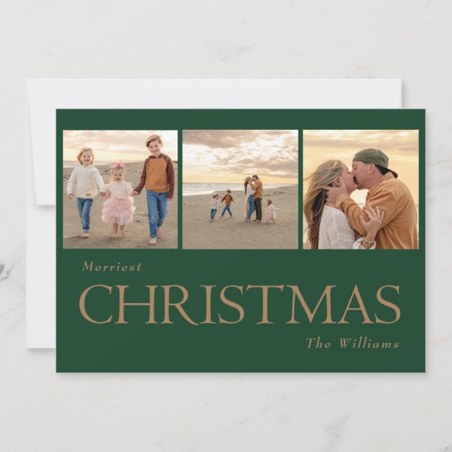 Collage Photo Gold Text Christmas Card (Front)