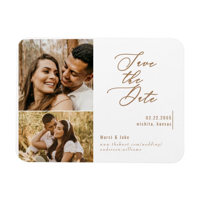 Collage Photo Gold Text Wedding Save the Date  Magnet (Horizontal)