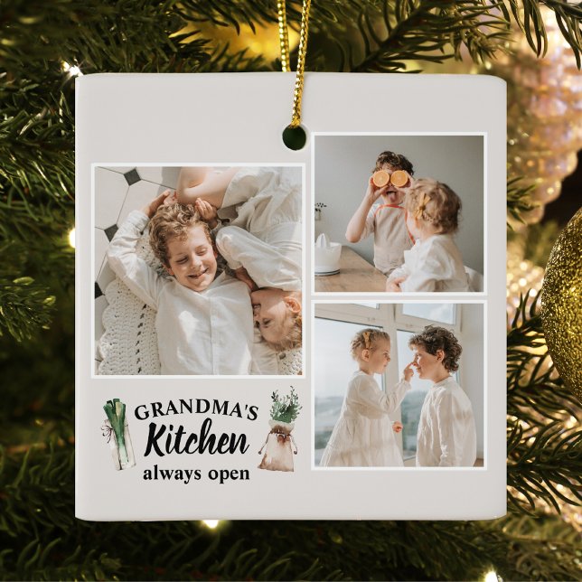 Collage Photo & Grandma Kitchen Is Always Open Ceramic Ornament (Creator Uploaded)