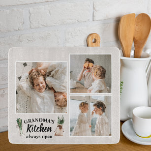 Collage Photo & Grandma Kitchen Is Always Open Cutting Board