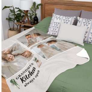 Collage Photo & Grandma Kitchen Is Always Open Fleece Blanket